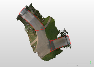 The stormwater collection areas that drains to the 101 and 77 driveway trench drains are 1,509 SF at the 101 driveway and 1,109 SF at the 77 driveway as determined from the analysis of the LiDAR measurements.